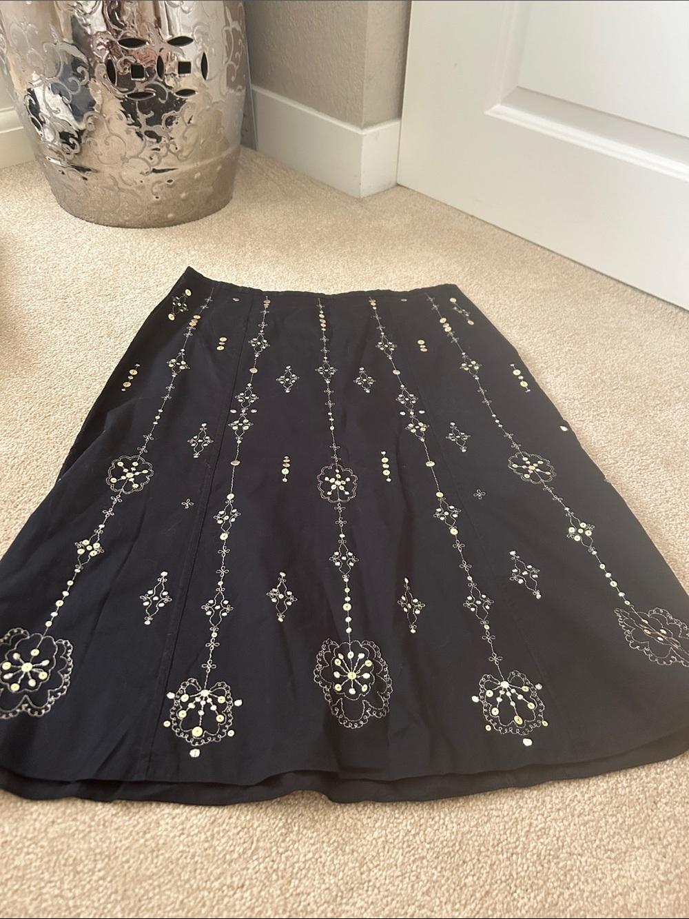 Ann Taylor Black A-Line Skirt with Metallic Embellishment